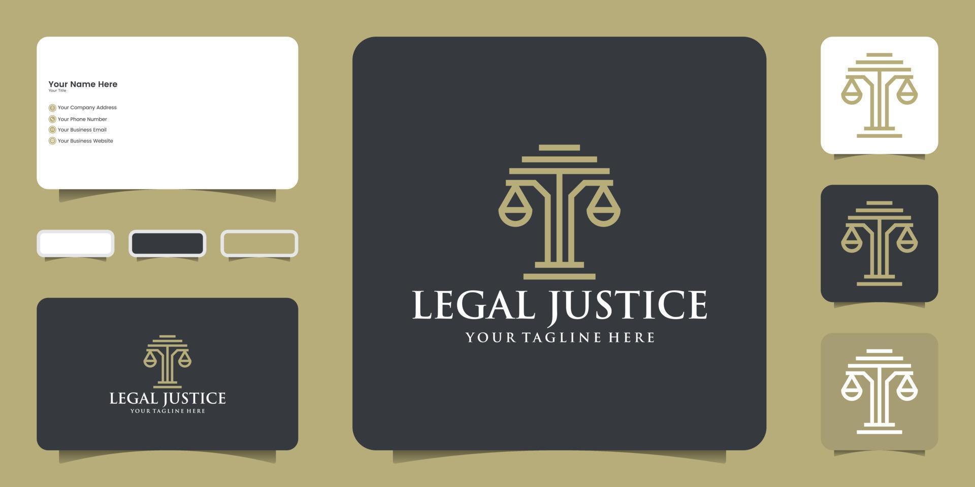 law attorney justice logo design and modern business card inspiration vector