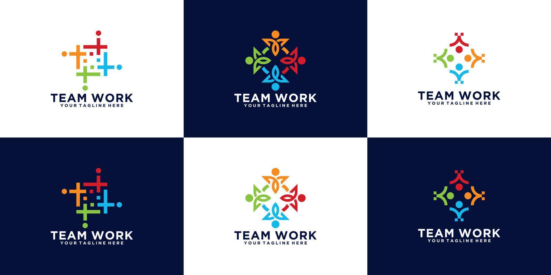 una colección de diseños de logotipos inspiradores para equipos de trabajo, comunidades, grupos y grupos de personas vector