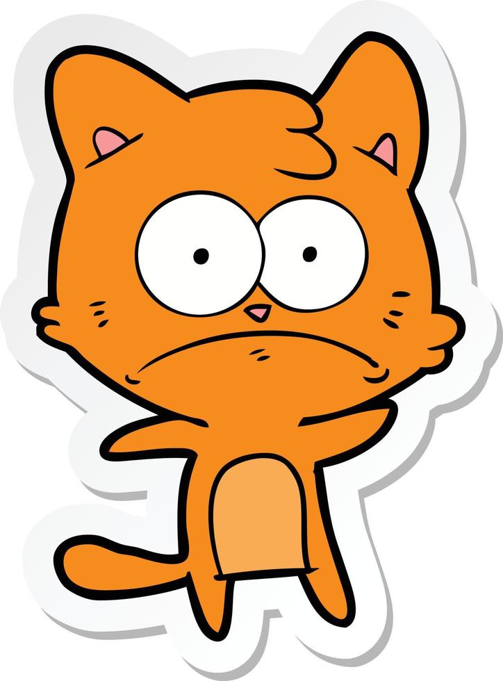 sticker of a cartoon nervous cat vector