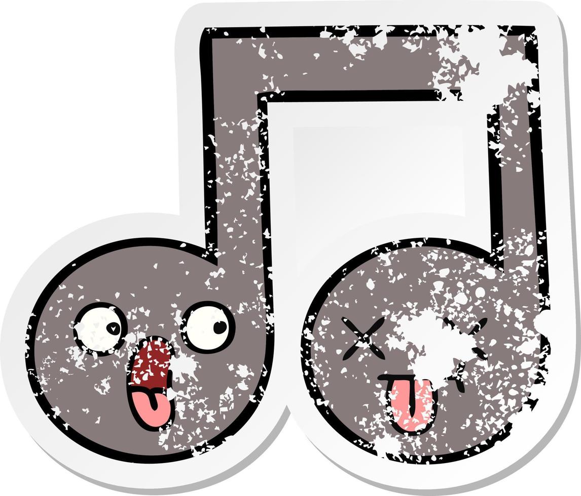 distressed sticker of a cute cartoon musical note vector
