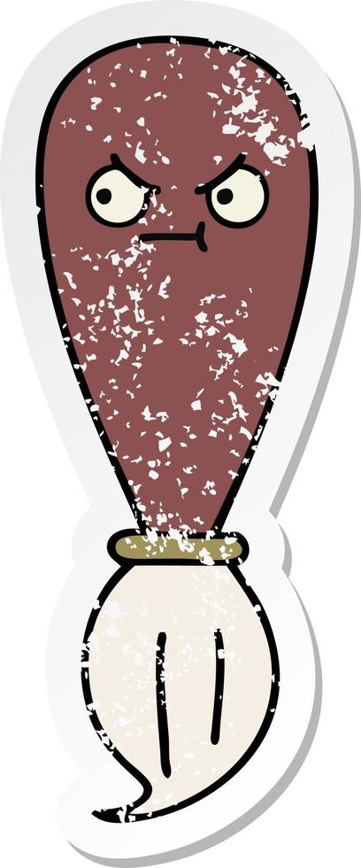 distressed sticker of a cute cartoon paint brush vector
