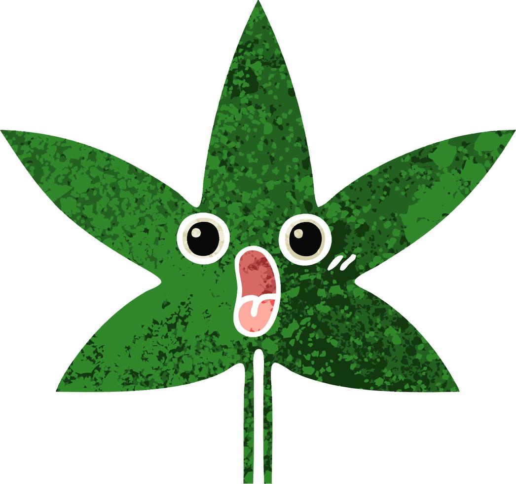 retro illustration style cartoon marijuana leaf vector