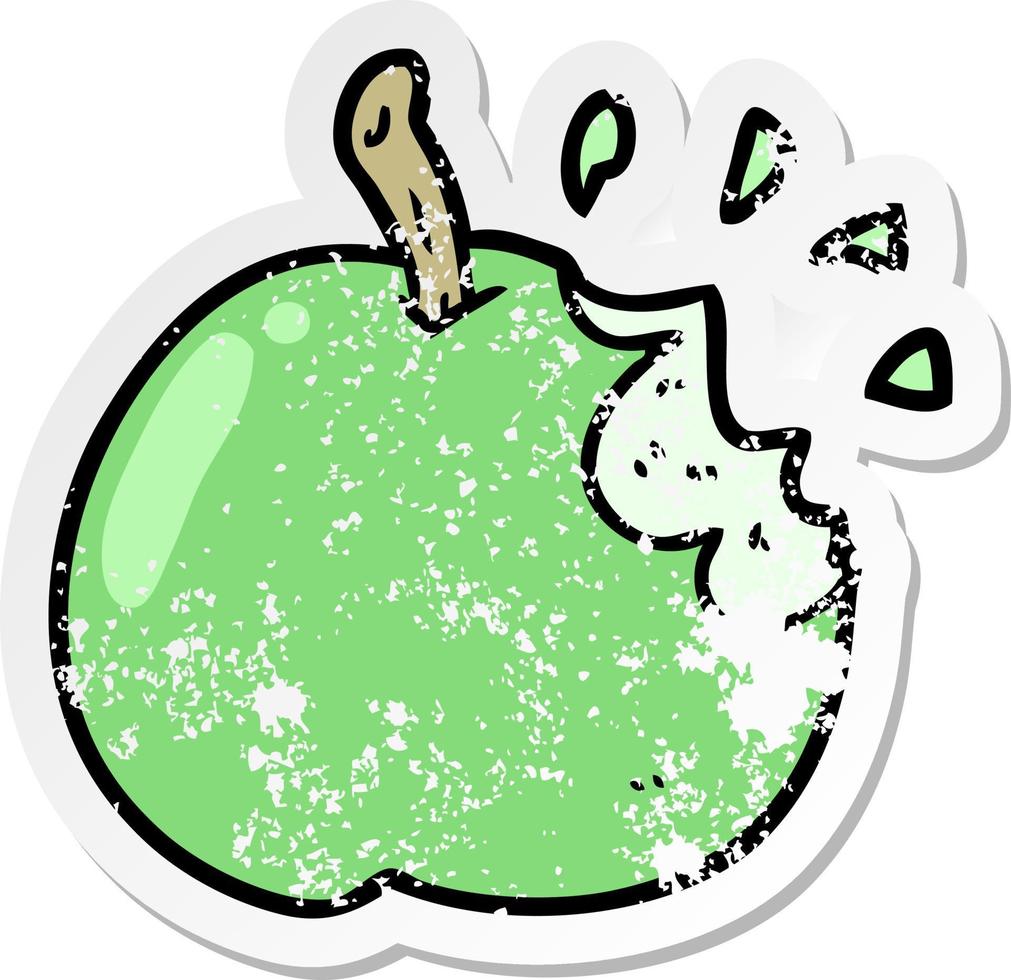 distressed sticker of a cartoon bitten apple vector