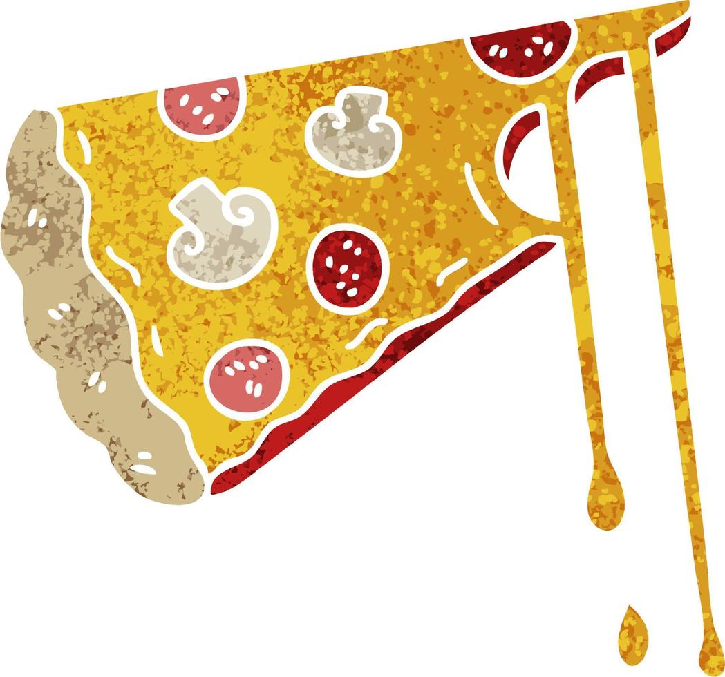 pizza con queso de dibujos animados de estilo de ilustración retro peculiar vector