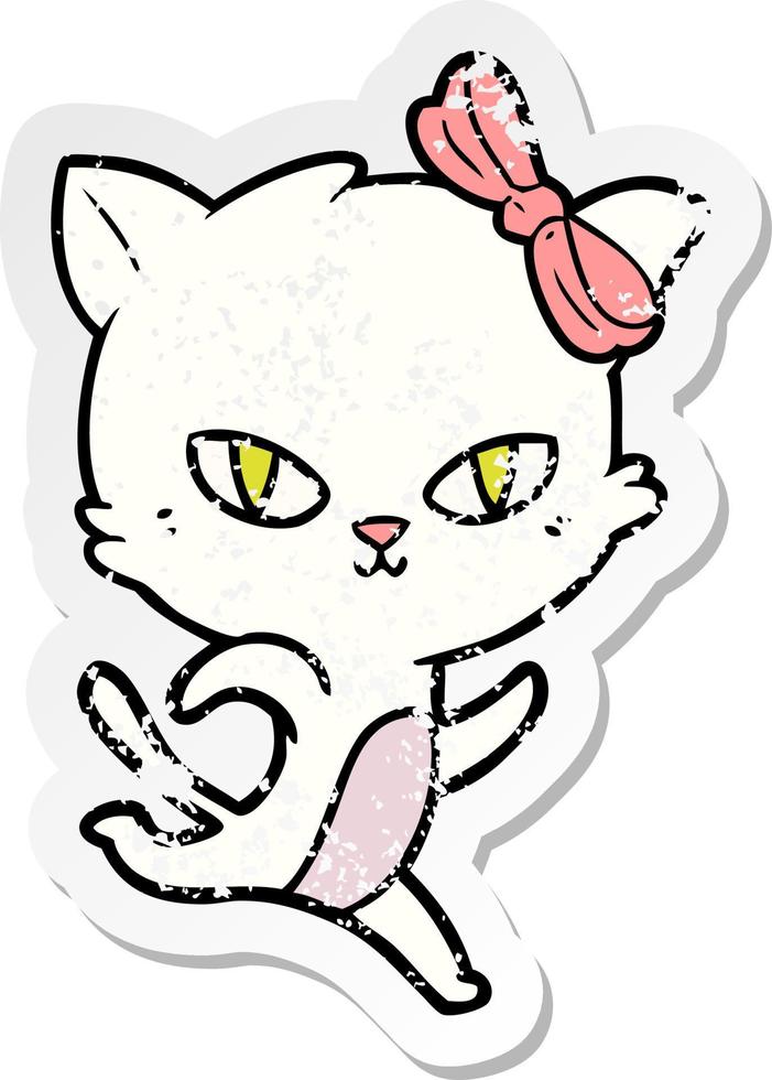 pegatina angustiada de un lindo gato de dibujos animados vector