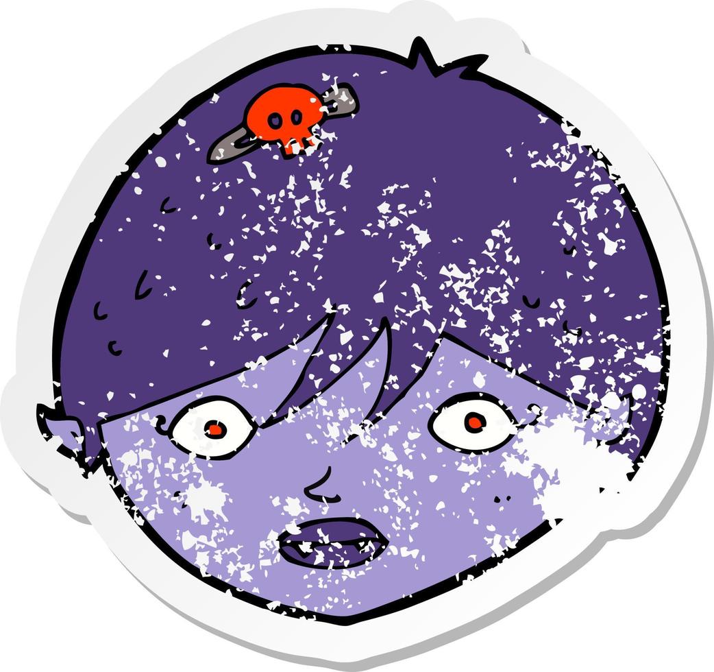 retro distressed sticker of a cartoon vampire face vector