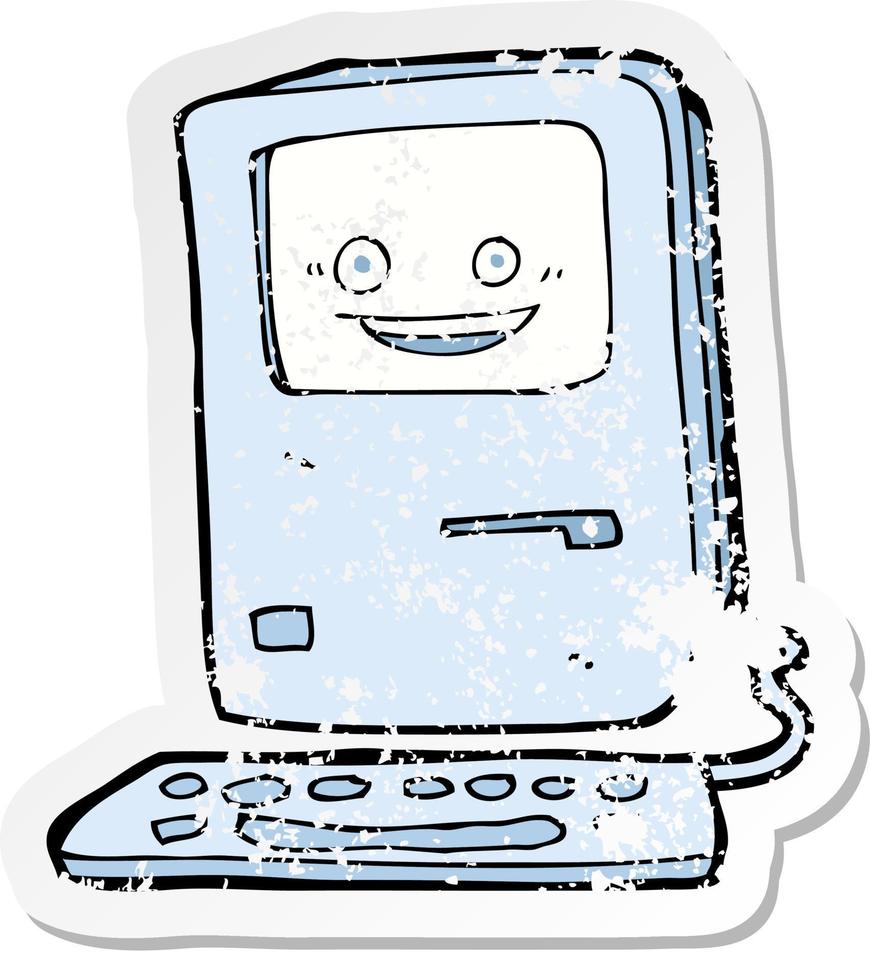retro distressed sticker of a cartoon old computer vector