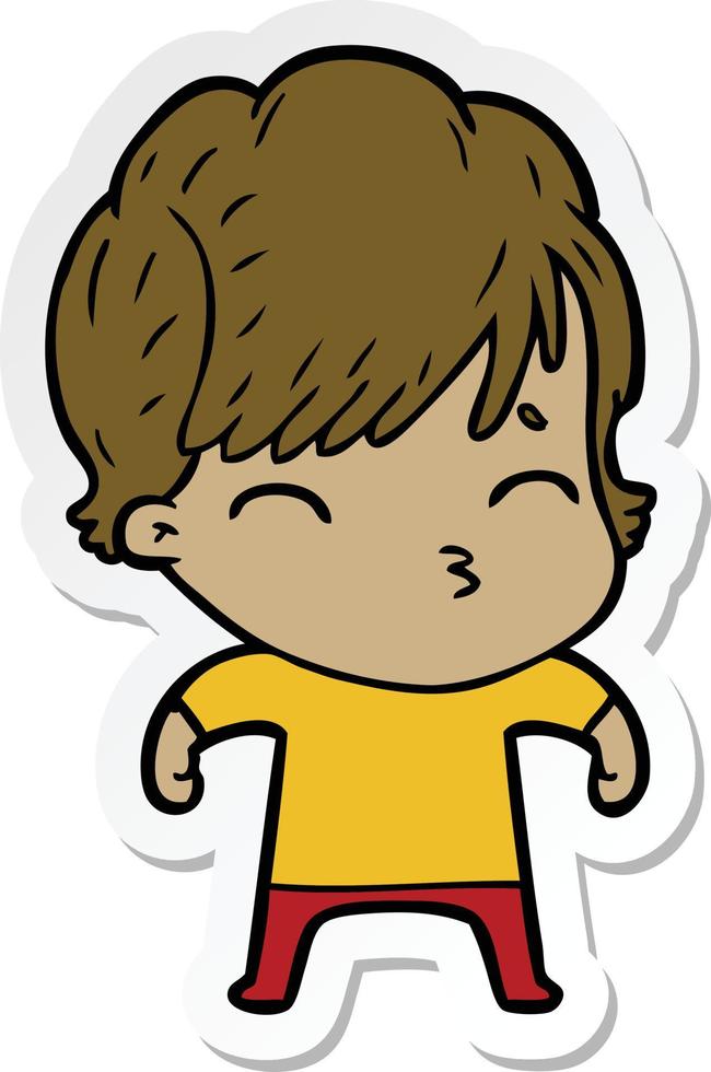 sticker of a cartoon woman thinking vector