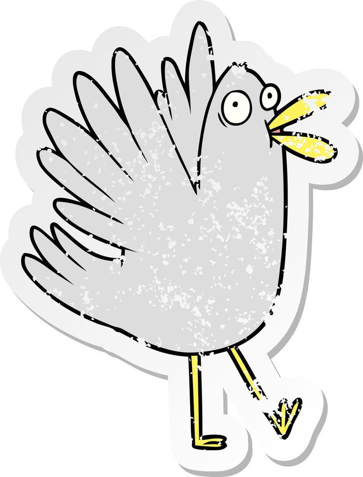 distressed sticker of a cartoon bird squawking vector