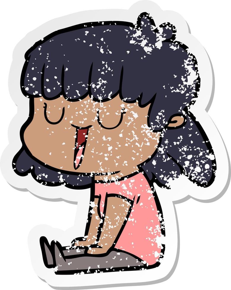 distressed sticker of a cartoon woman vector