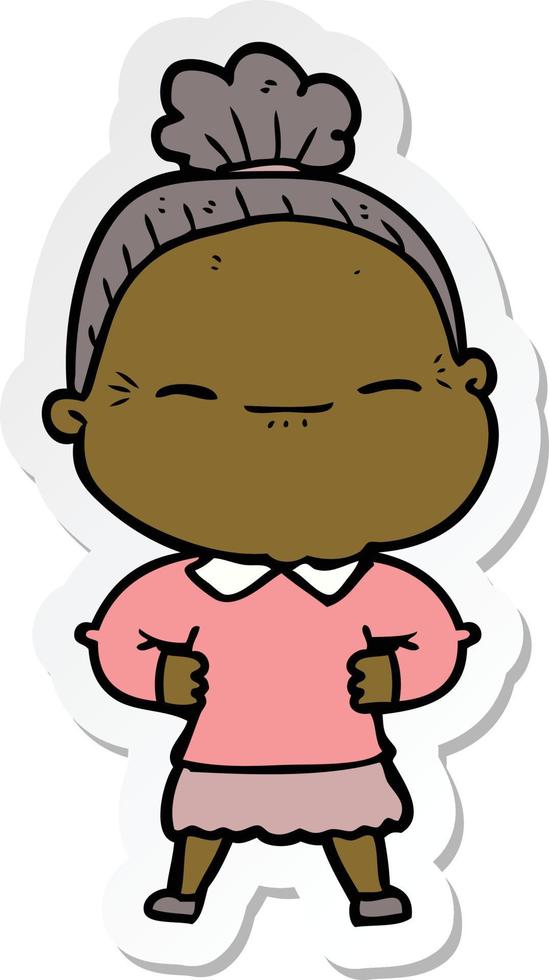 sticker of a cartoon peaceful old woman vector