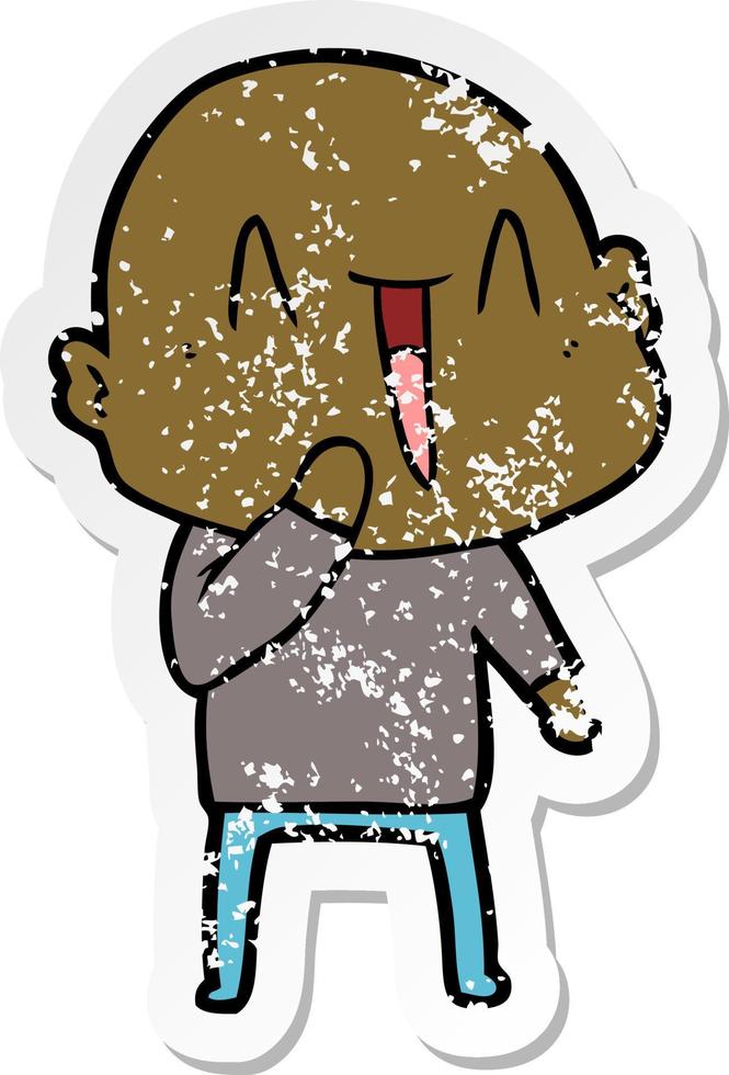 distressed sticker of a happy cartoon bald man vector