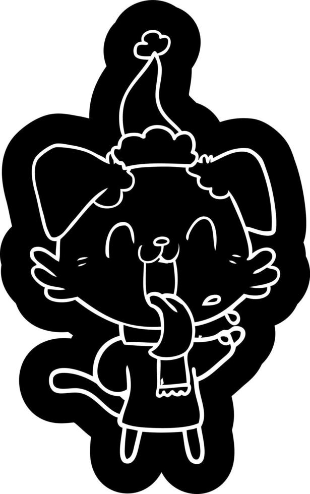 icono de dibujos animados de un perro jadeante con sombrero de santa vector