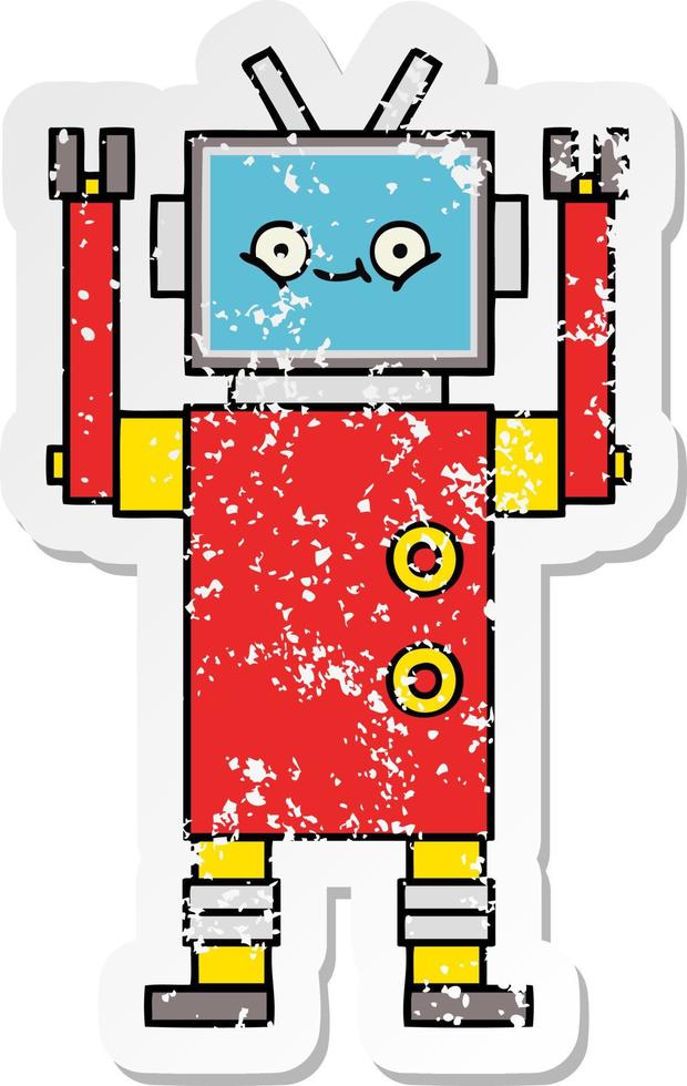 distressed sticker of a cute cartoon robot vector