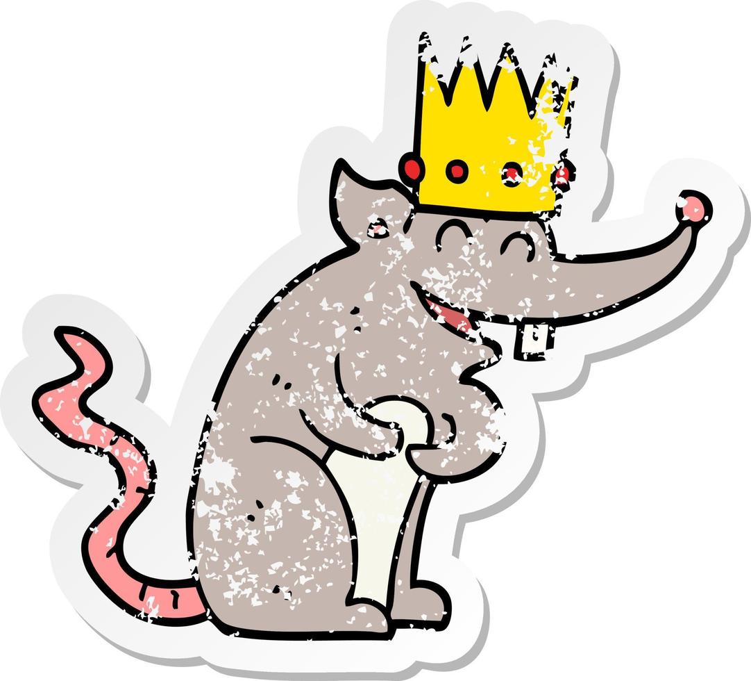 distressed sticker of a cartoon rat king laughing vector