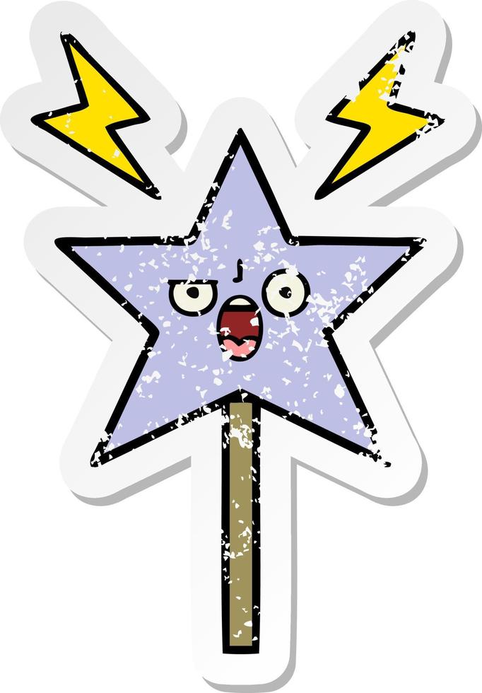 distressed sticker of a cute cartoon magic wand vector