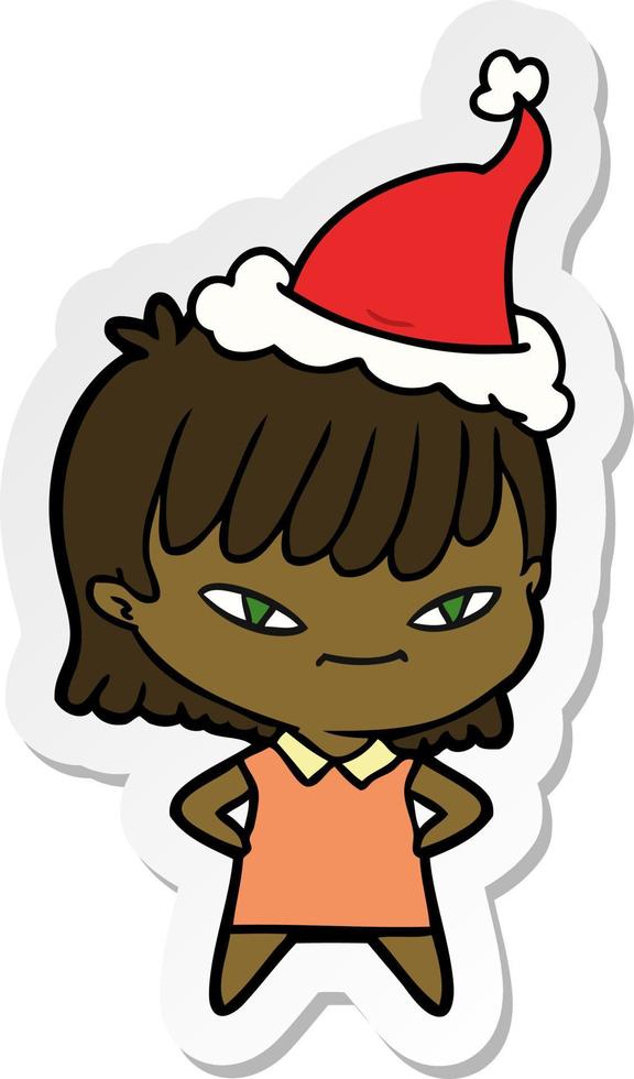 sticker cartoon of a woman wearing santa hat vector