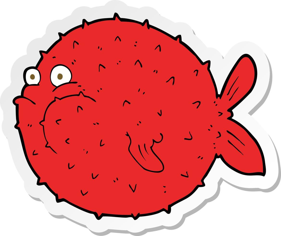 sticker of a cartoon puffer fish vector