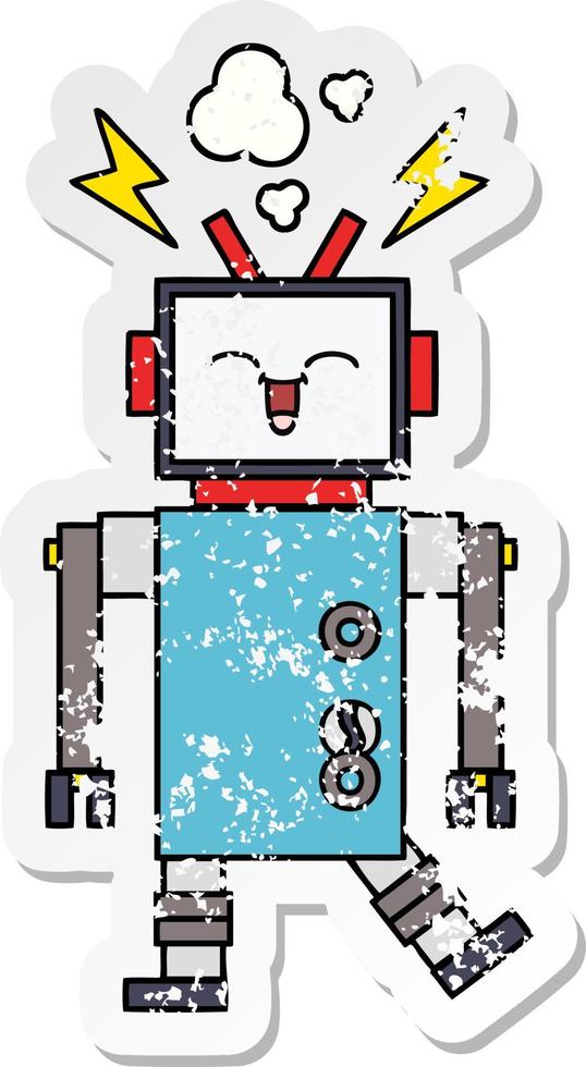 distressed sticker of a cute cartoon robot vector