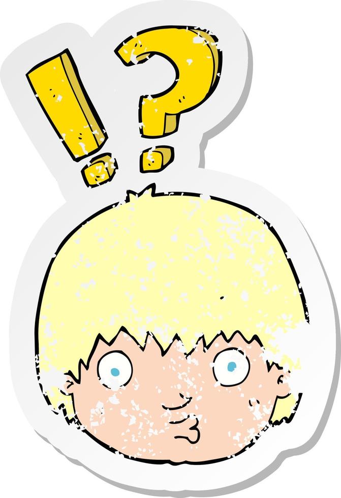 retro distressed sticker of a cartoon curious face vector