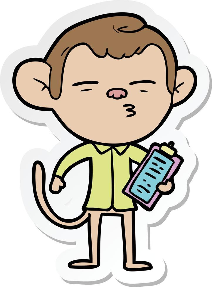 sticker of a cartoon office monkey vector