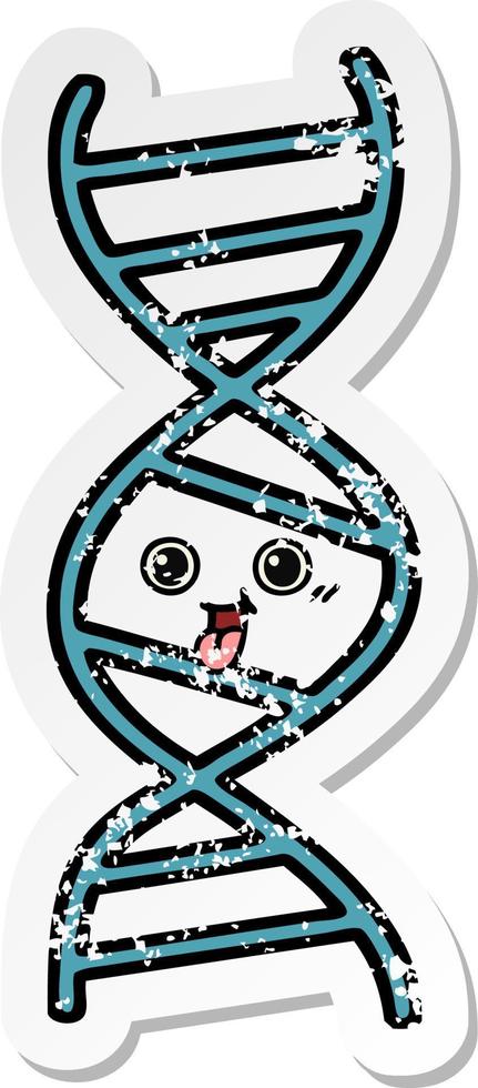distressed sticker of a cute cartoon DNA strand vector