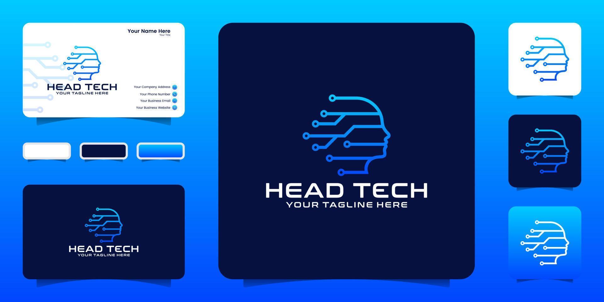 head of technology logo design inspiration with data lines and business card inspiration vector