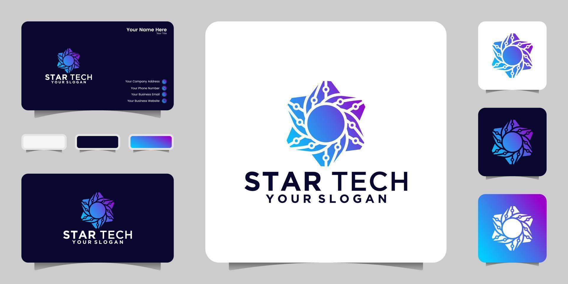 plantilla de diseño de logotipo de star tech y tarjeta de visita vector