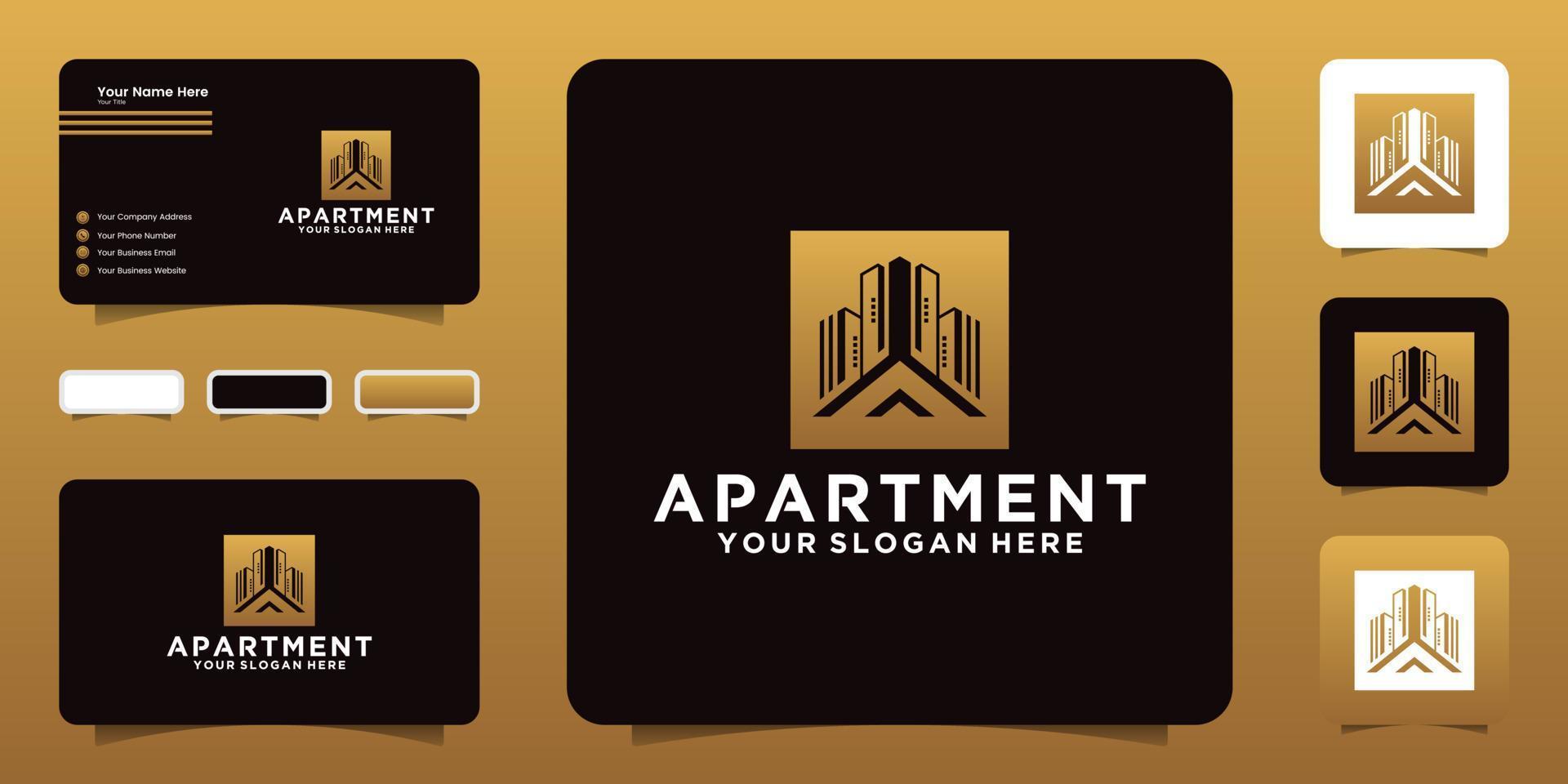 diseño de logotipo de edificio de apartamentos moderno y tarjeta de visita vector