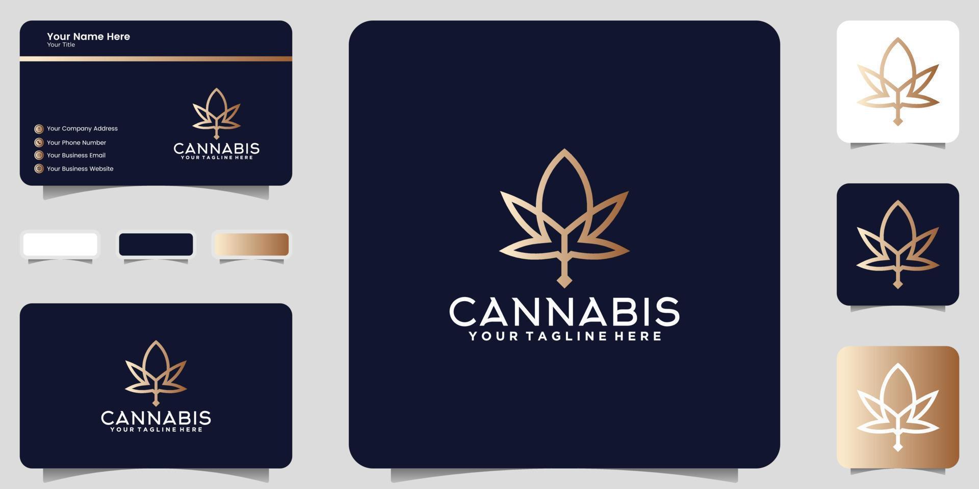 cannabis leaf logo design inspiration with line art style logo and business card design vector