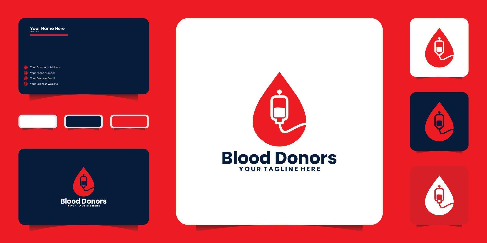 blood donation logo design inspiration with infusion and blood drop