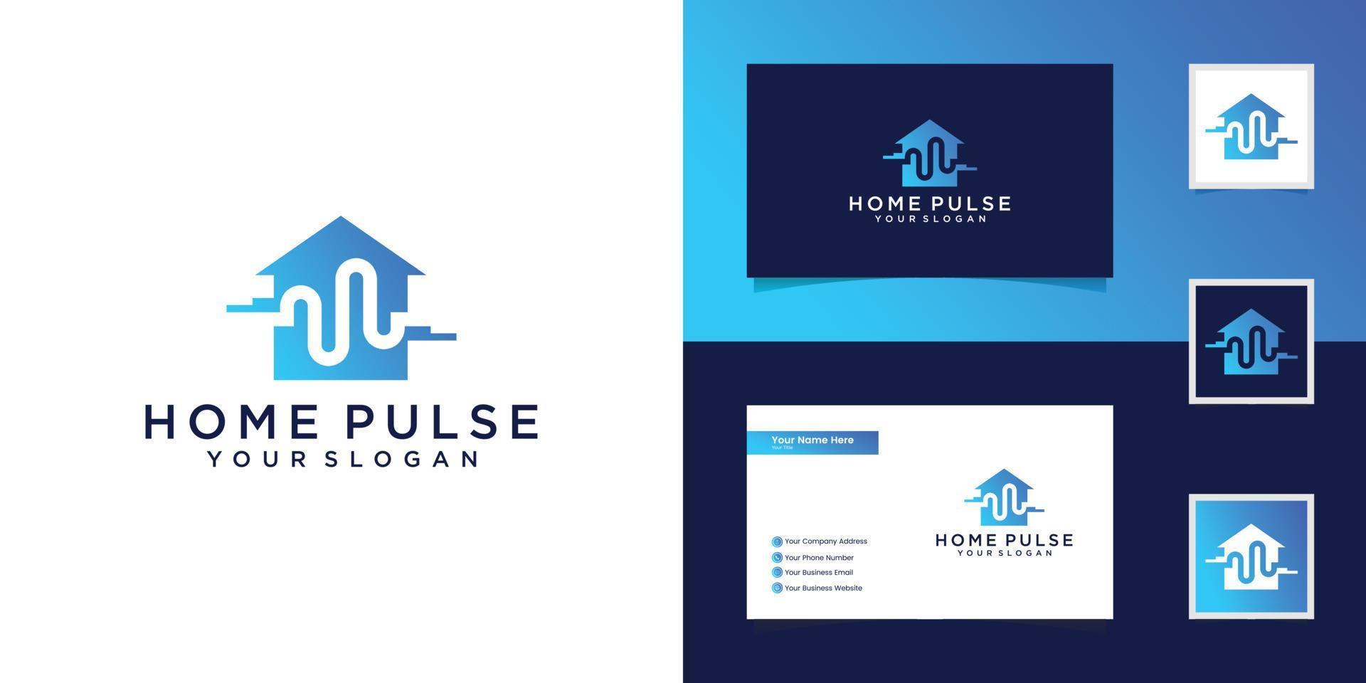 Home health logo with pulse design template and business card vector