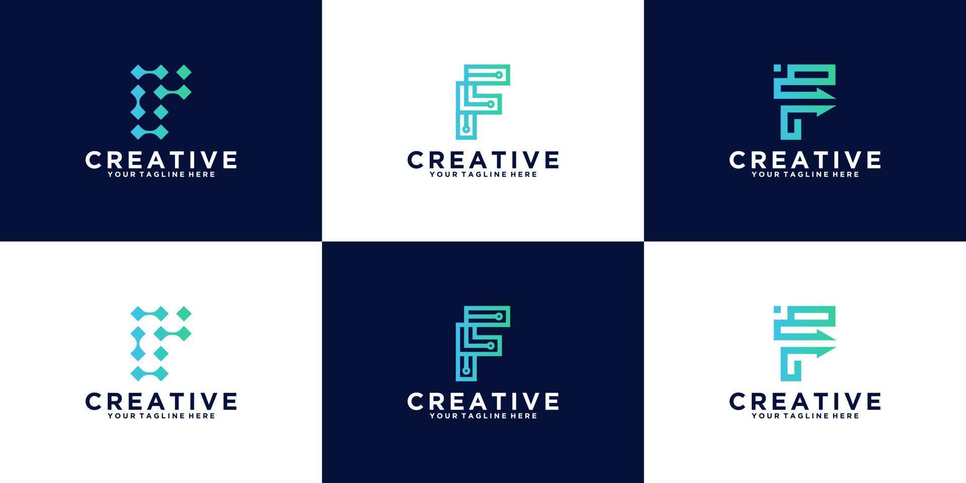 initial letter f logo design inspiration collection for technology and business vector
