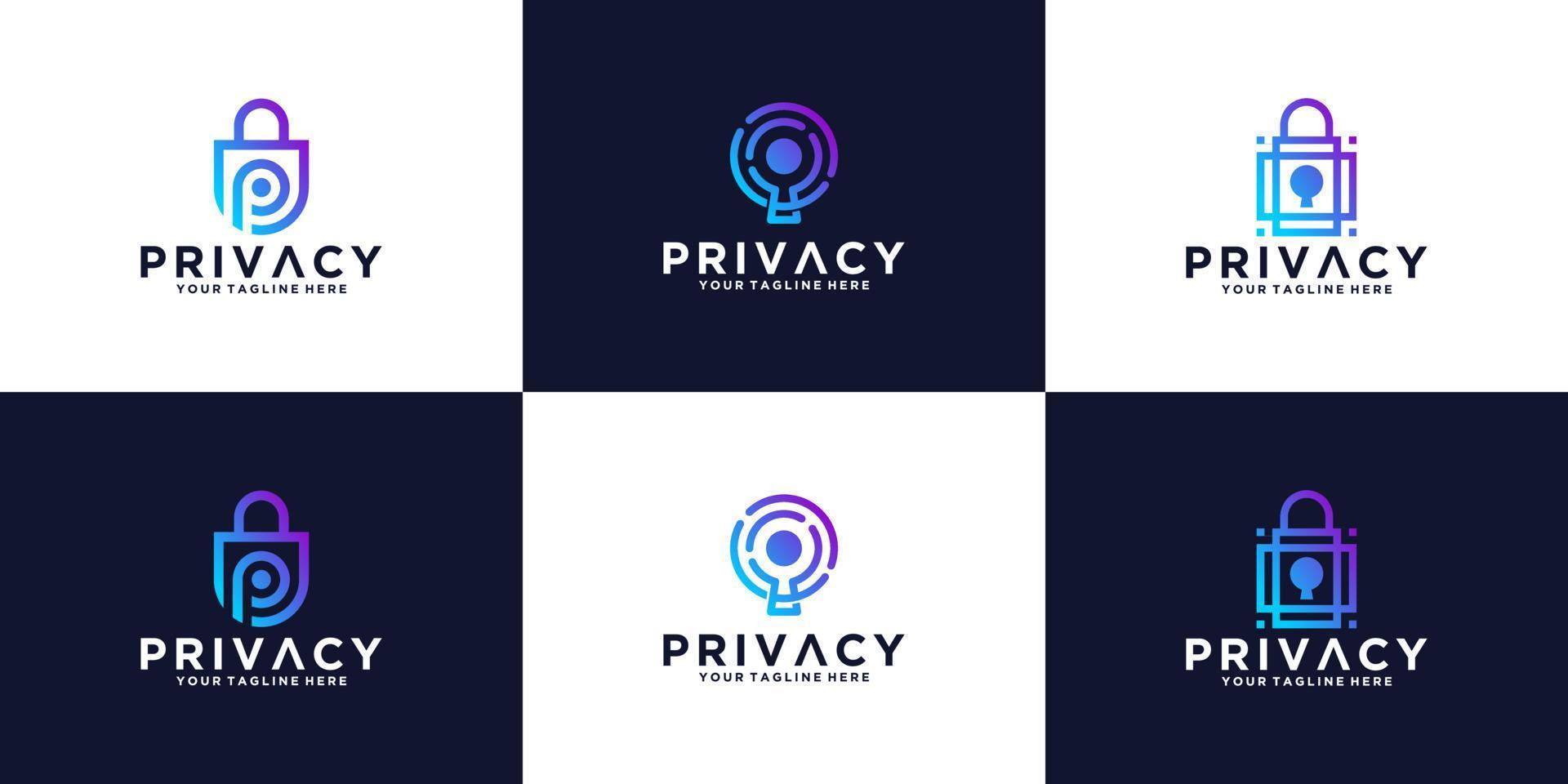 collection of privacy logo security design template vector