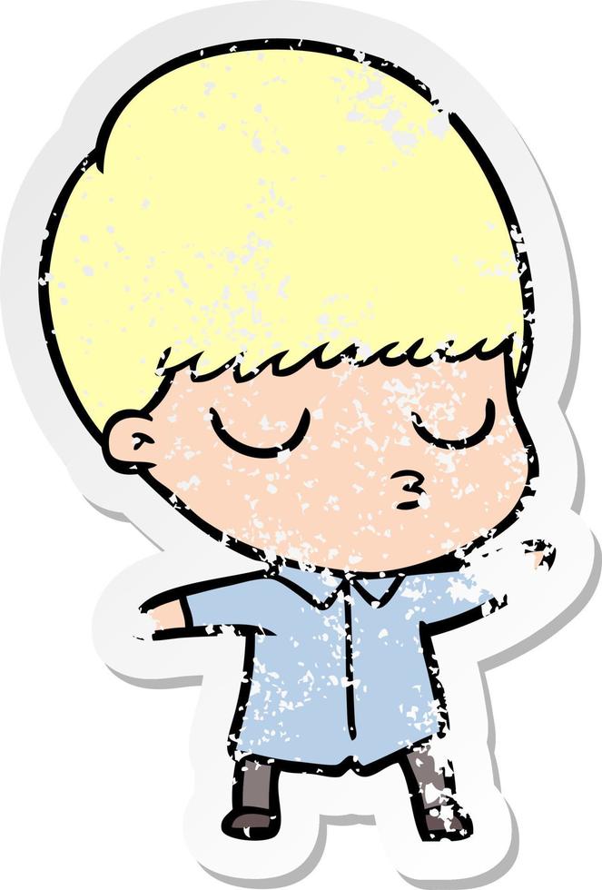 distressed sticker of a cartoon calm boy vector