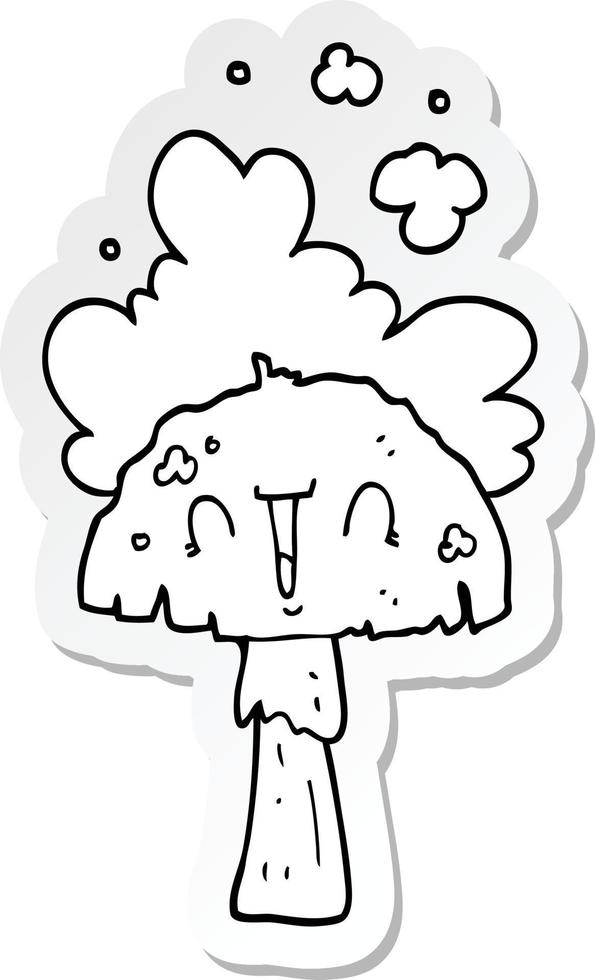 sticker of a cartoon mushroom with spoor cloud vector