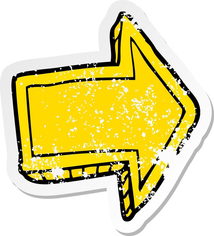 distressed sticker of a cartoon pointing arrow vector