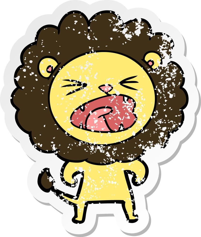 distressed sticker of a cartoon angry lion vector