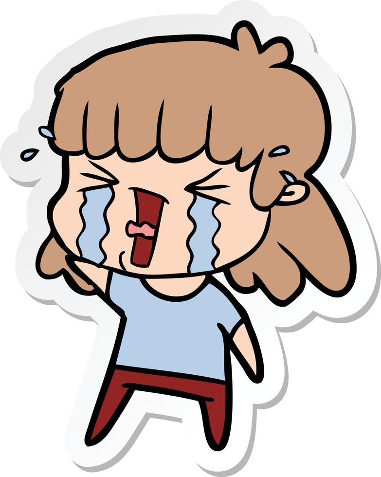 sticker of a cartoon woman in tears vector