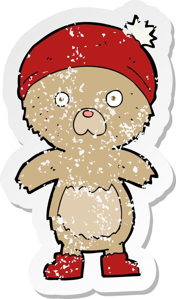 retro distressed sticker of a cartoon cute teddy bear vector
