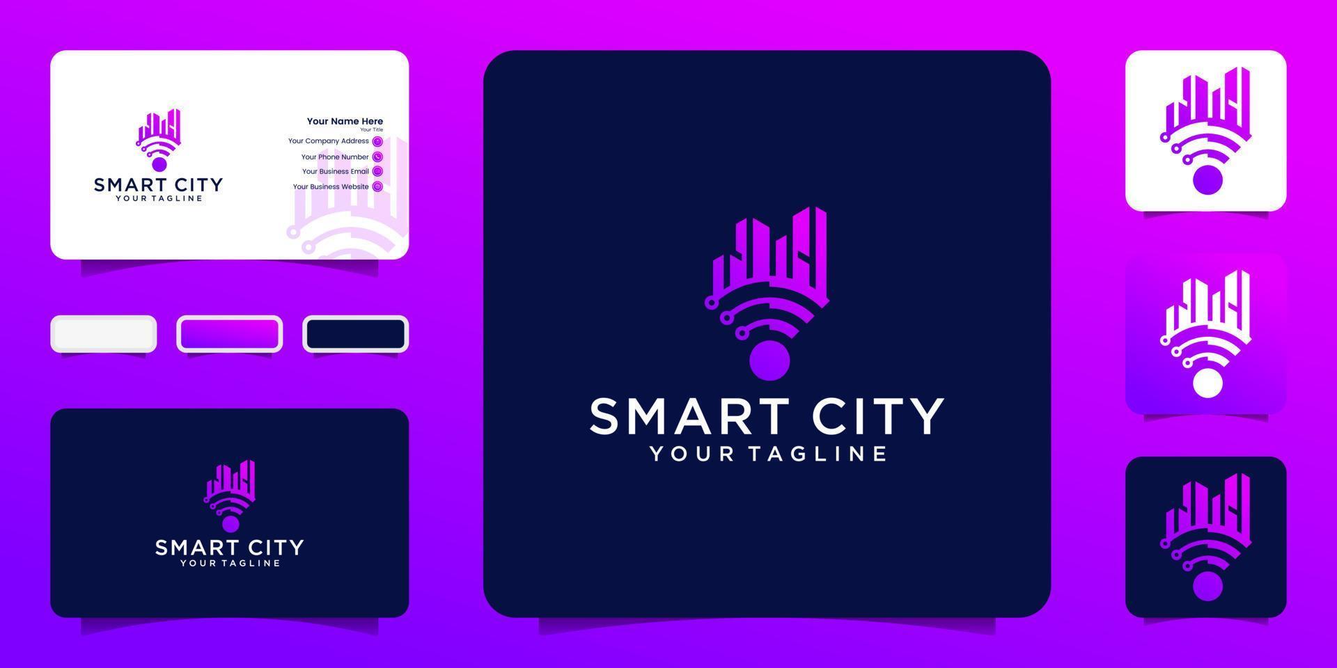 vector de logotipo de tecnología de ciudad inteligente. logo concepto ciudad wifi plantilla y tarjeta de visita