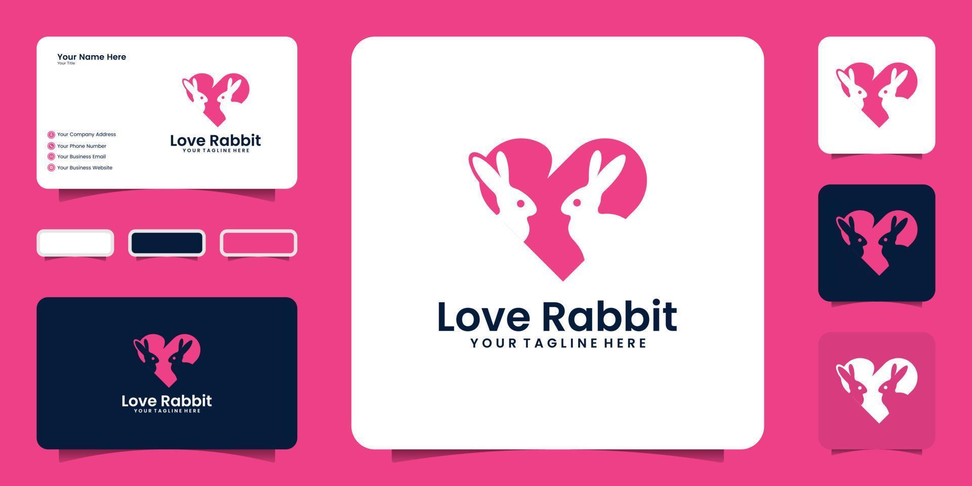 modern two bunny shaped love logo design inspiration, for pets, animal lovers and pet shops vector