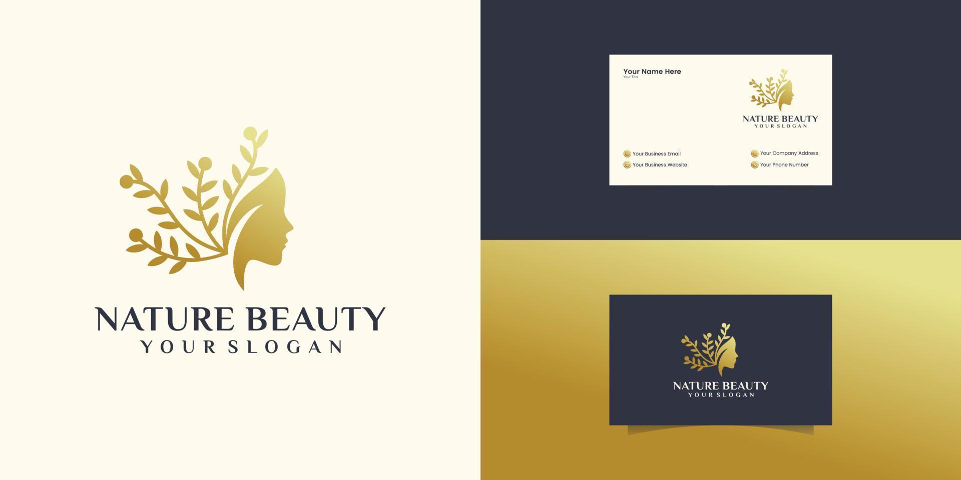 Beautiful woman's face flower star with line art style logo and business card design. abstract design concept for beauty salon, massage vector