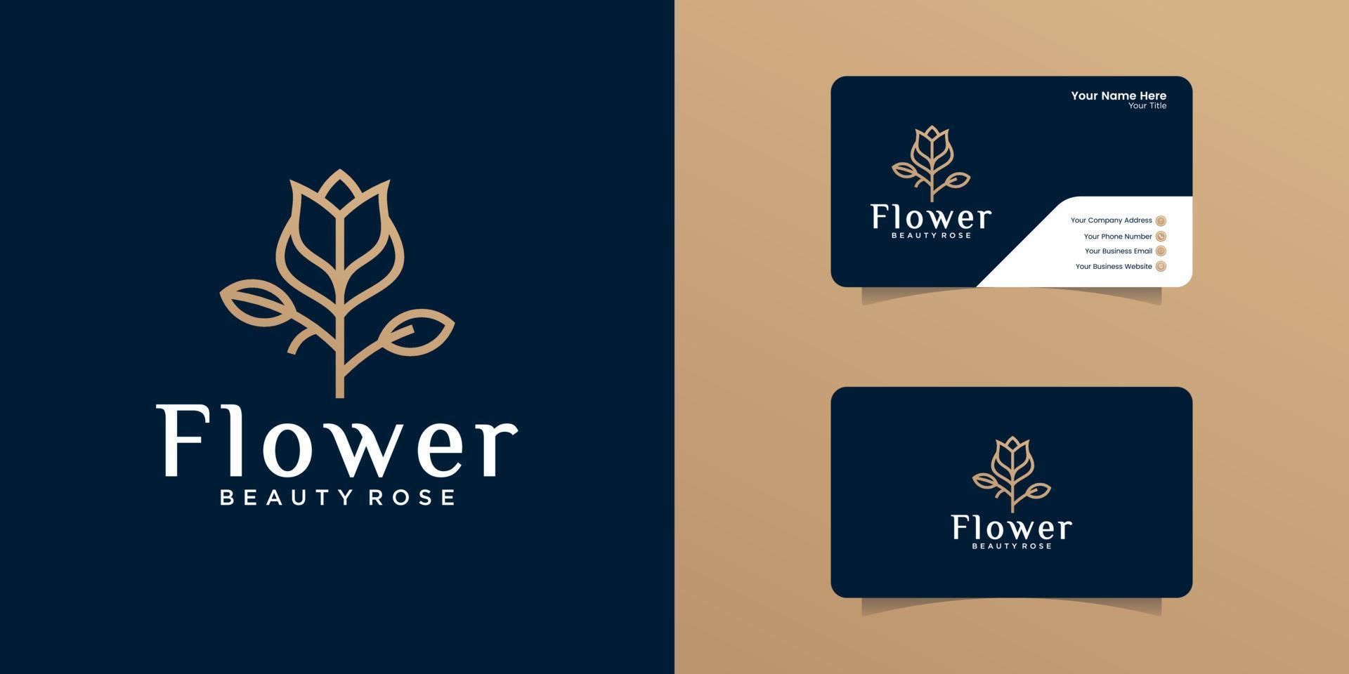 Rose flower logo with outline design template and business card vector