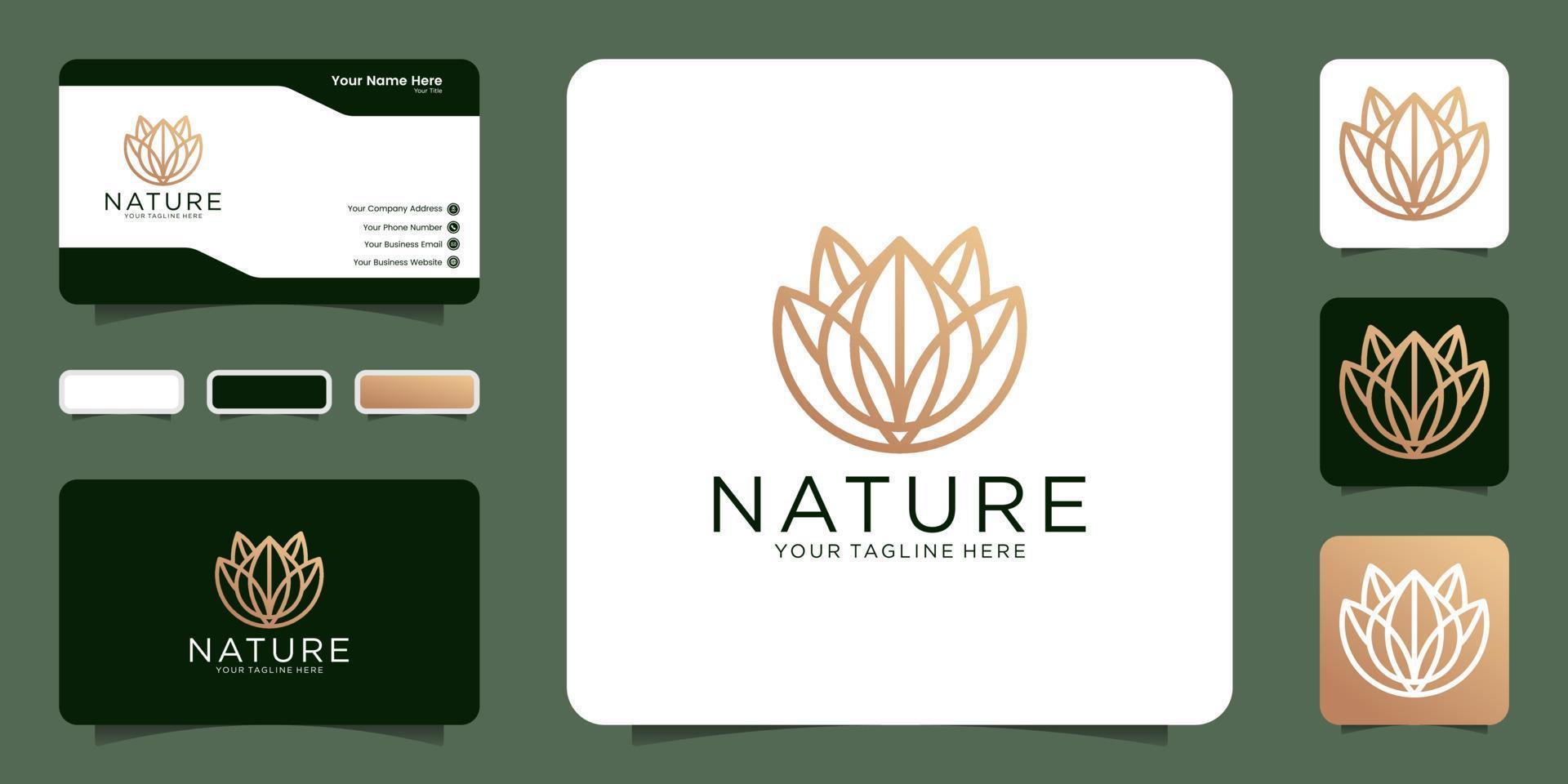 luxury floral line art with business card inspiration vector