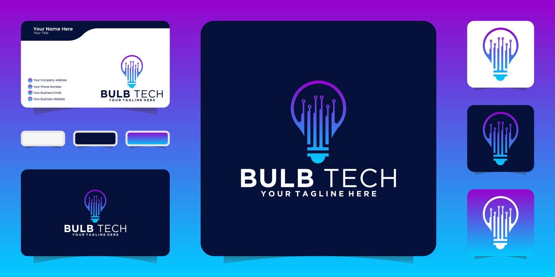 technology light bulb logo design inspiration and business card vector