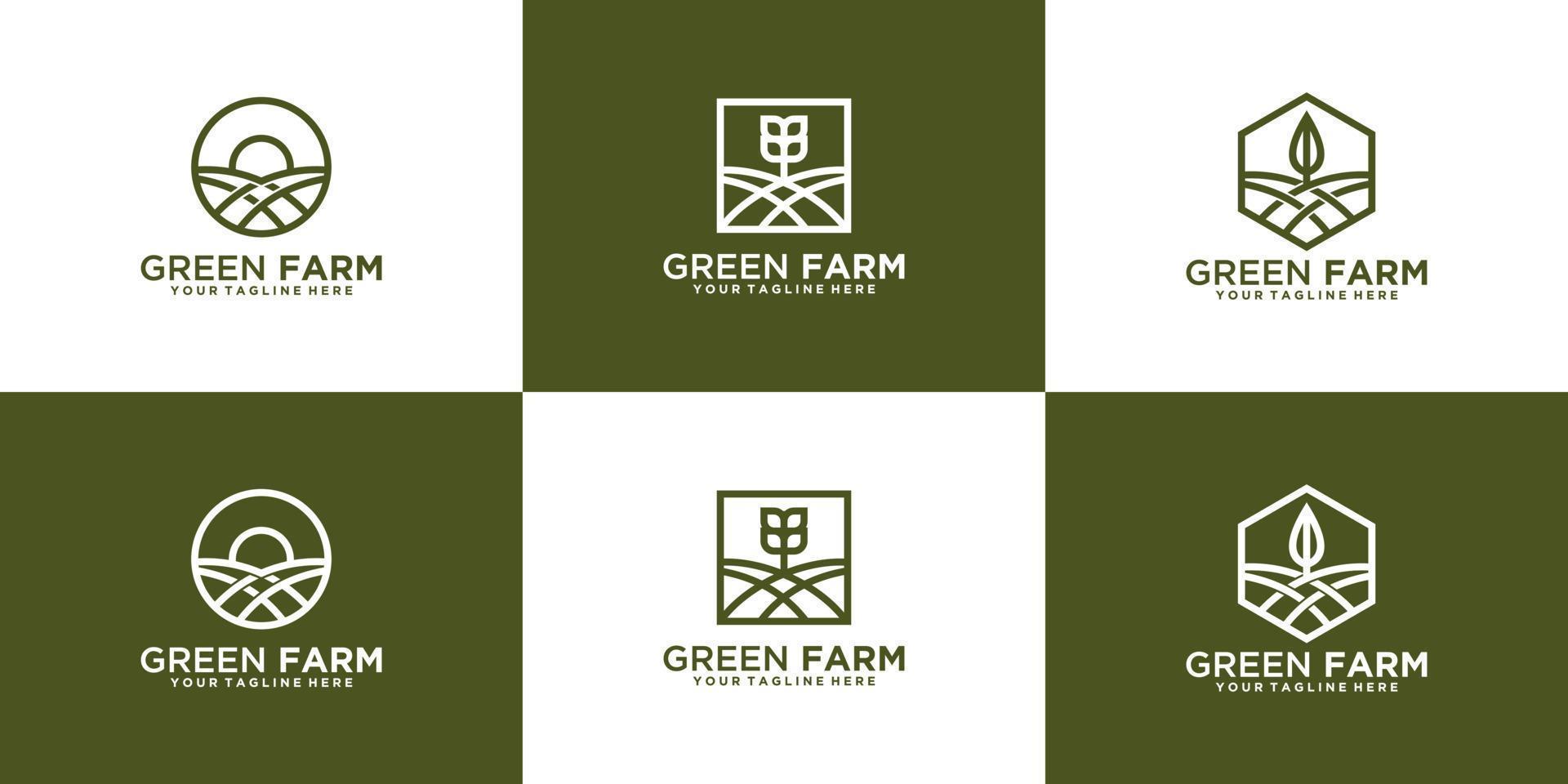farm creative logo set with line art style vector