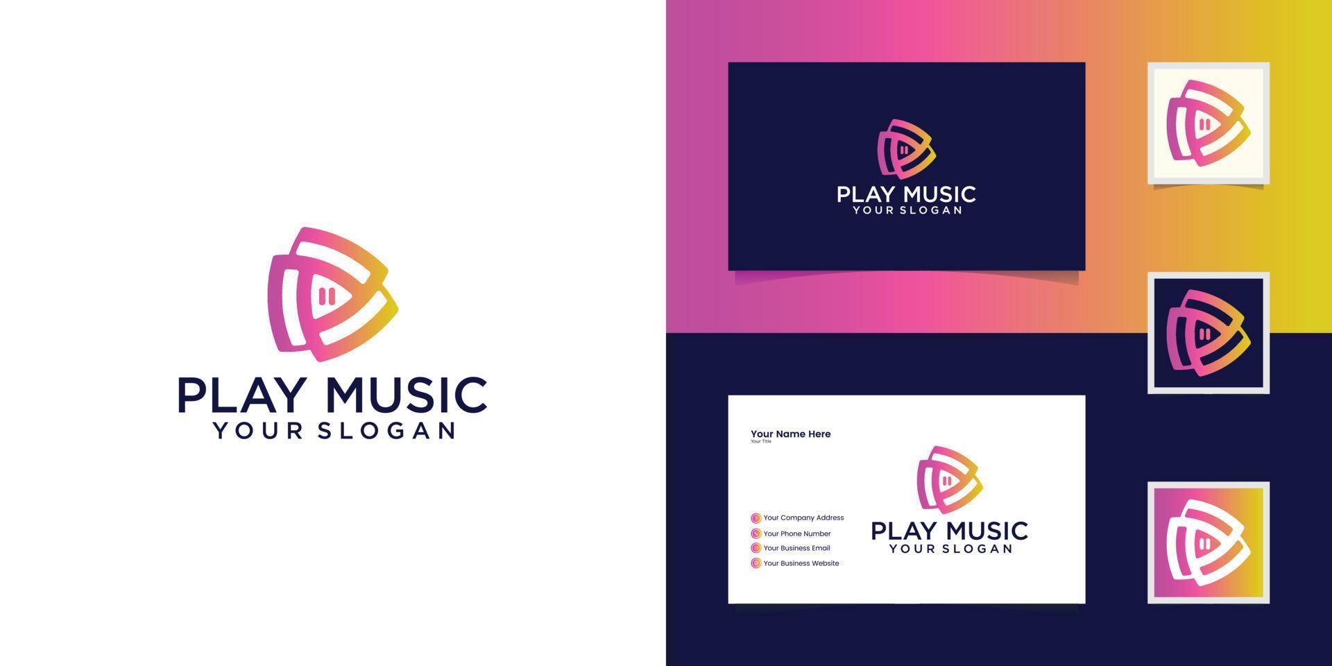 Play media music triangle gradient industrial logo design, simple and inspirational business cards vector