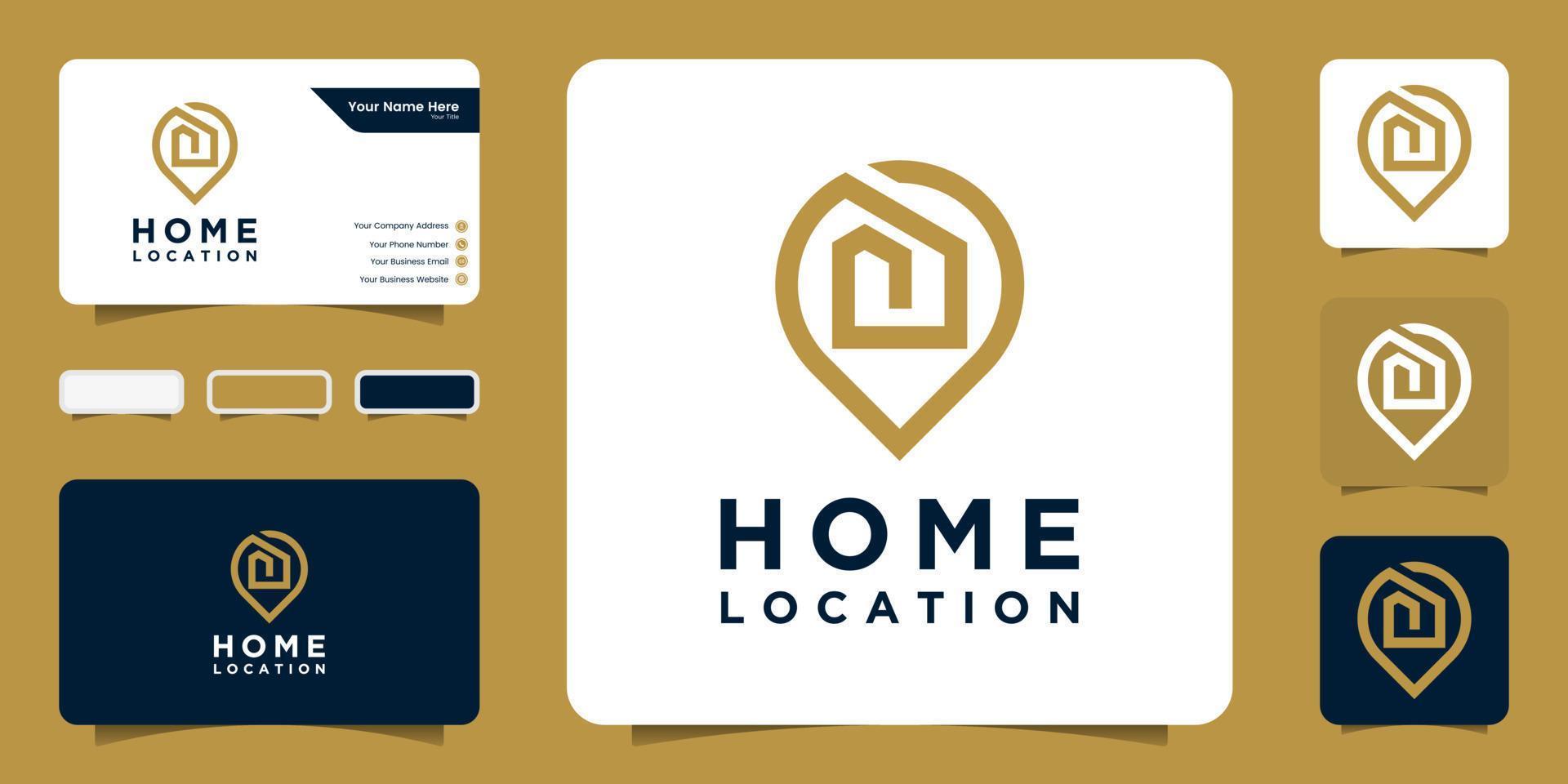 Home location logo with line art and business card design inspiration. pins, maps, locations, houses, houses, icons, buildings vector