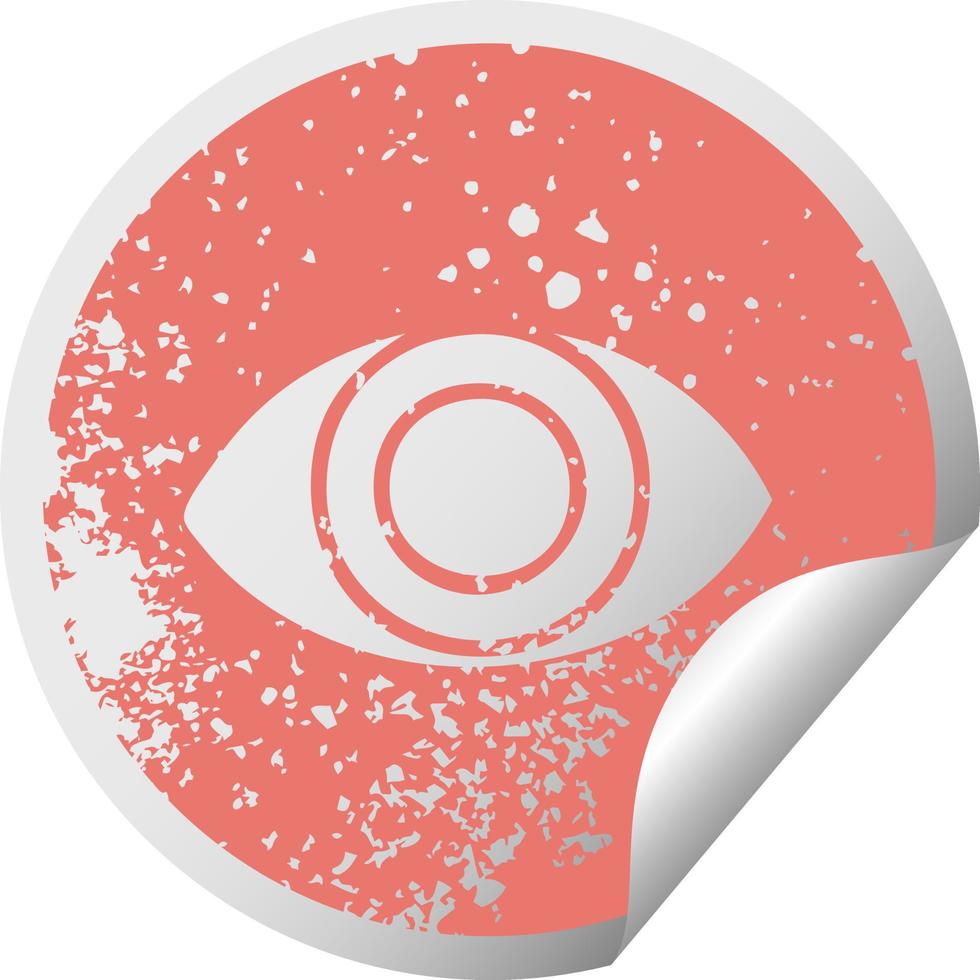 distressed circular peeling sticker symbol eye vector